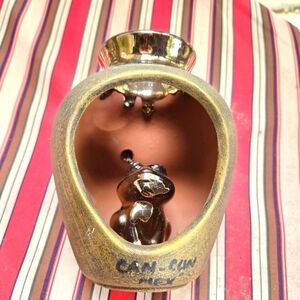 Vintage Souvenir Zacatecas Painted Barro Clay Pottery with Bronze Frog